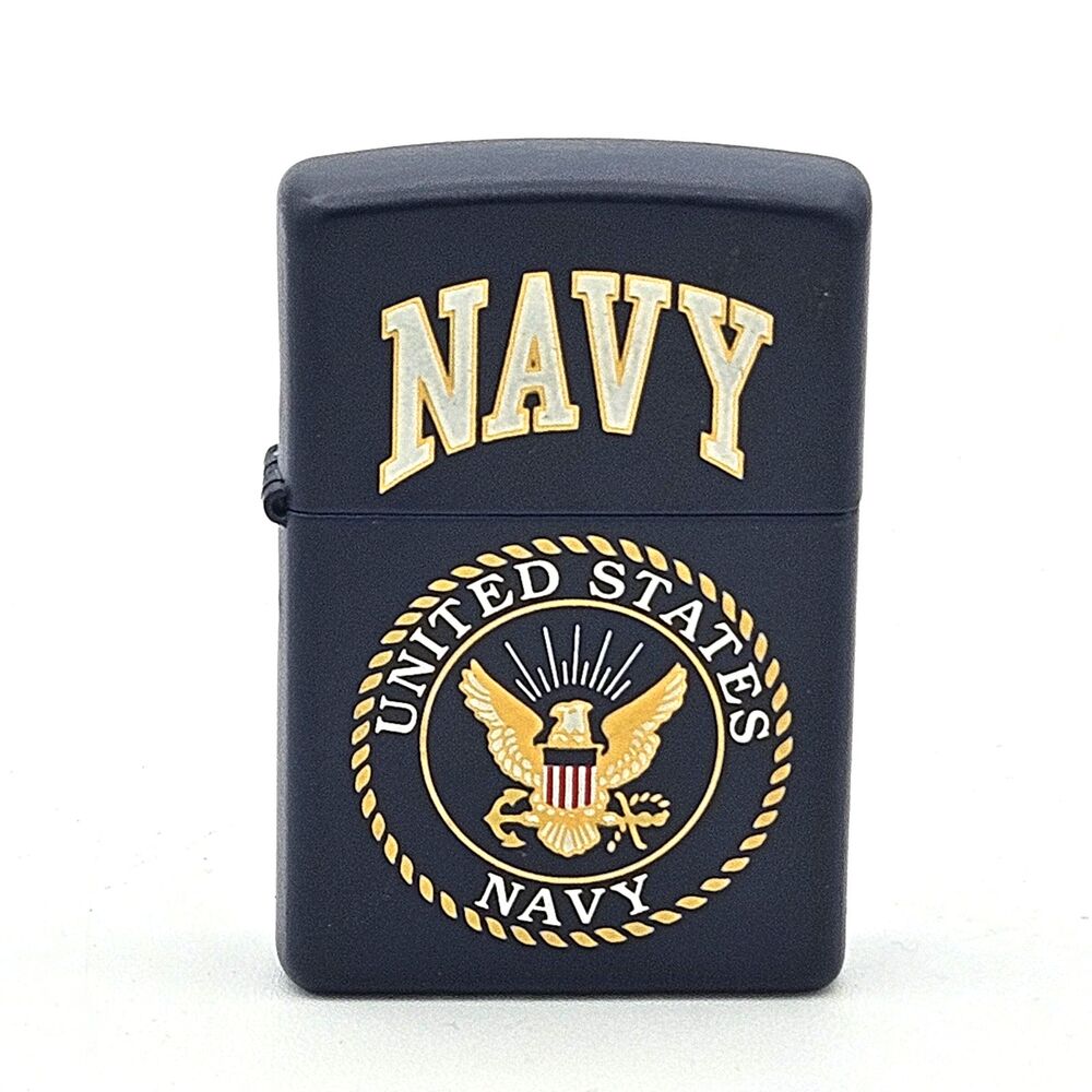 1998 Zippo Navy Black Matte Gold Emblem Lighter Unfired C XIV New Vintage